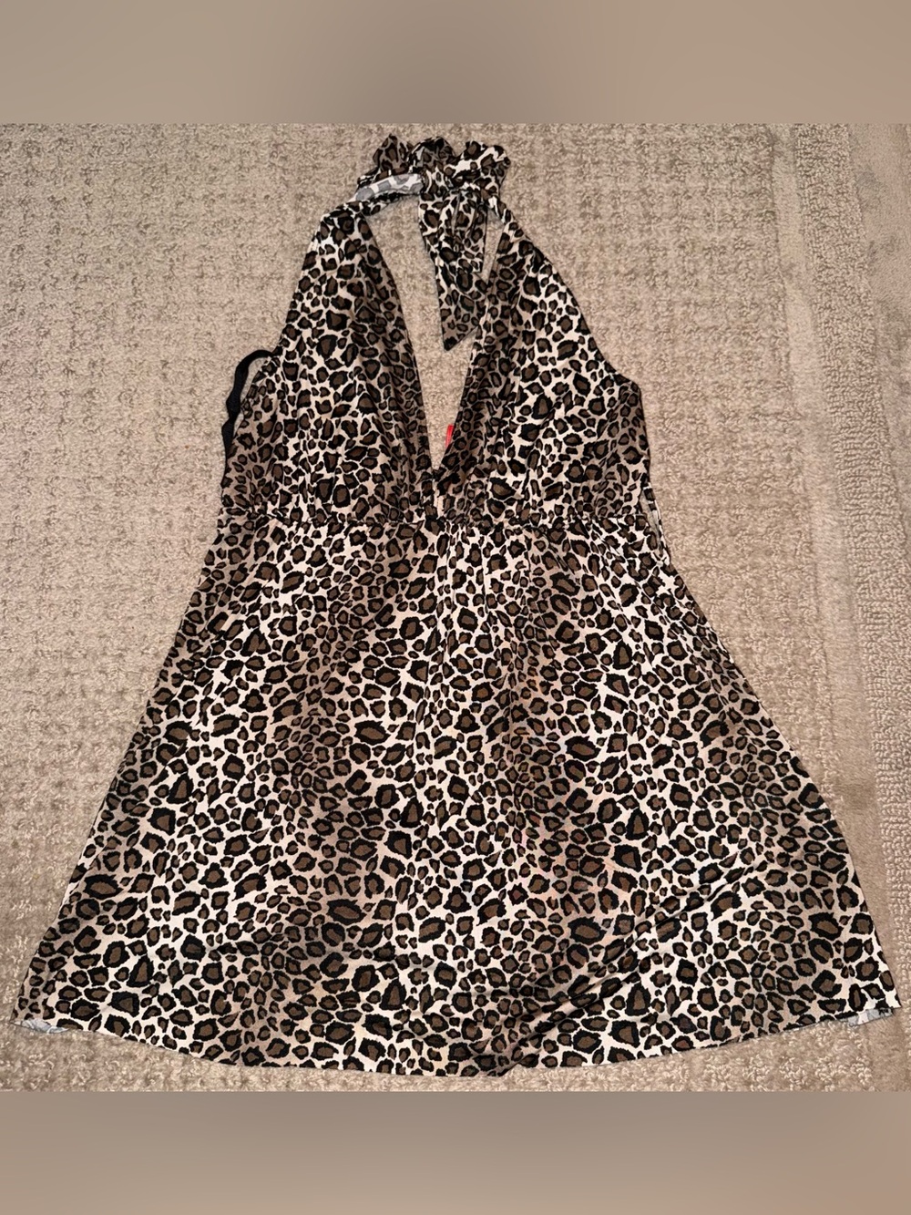 Wink Leopard Print Halter Top Small S Brown Animal Print Plunge Stretch Made USA